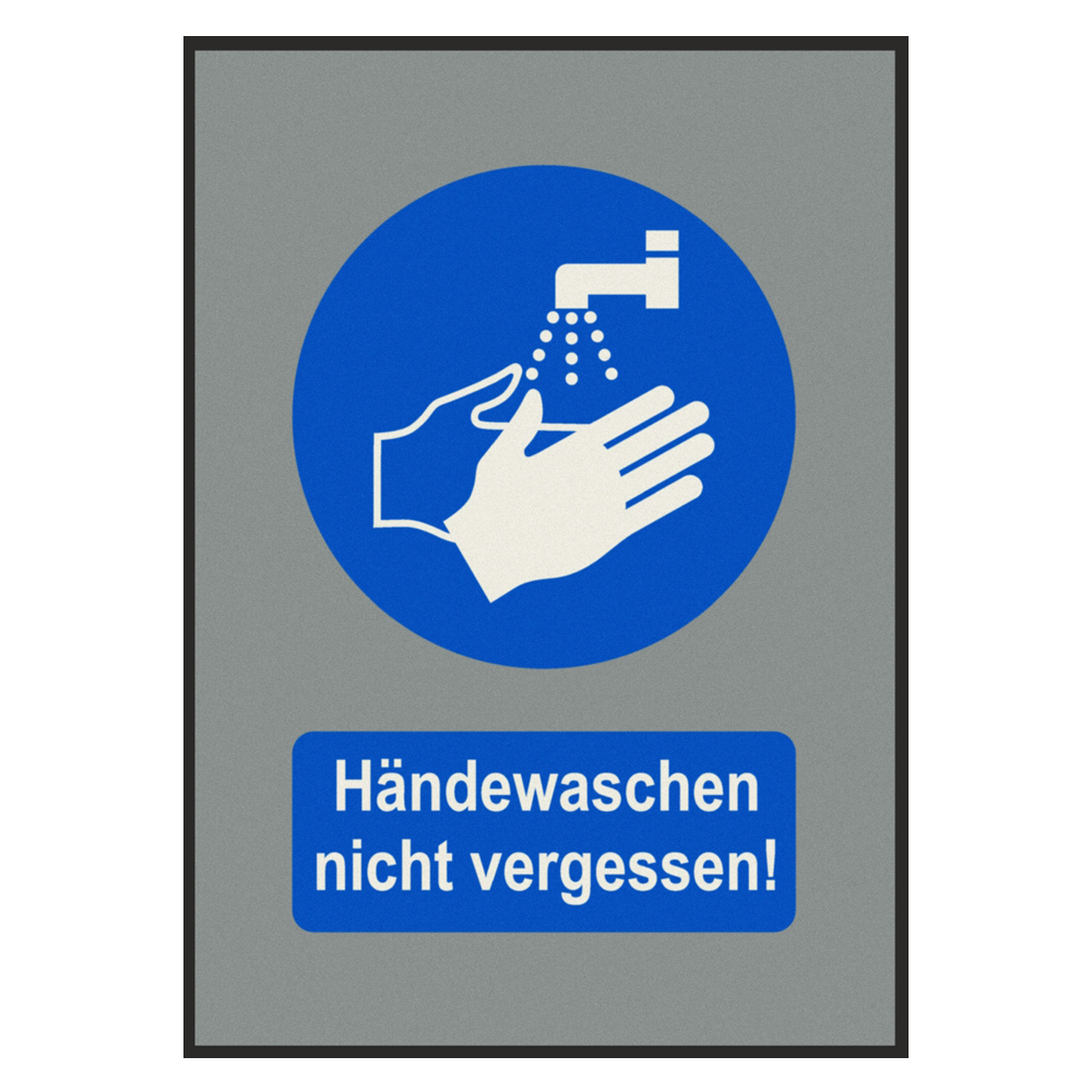 Matte mit Hinweis zum Händewaschen